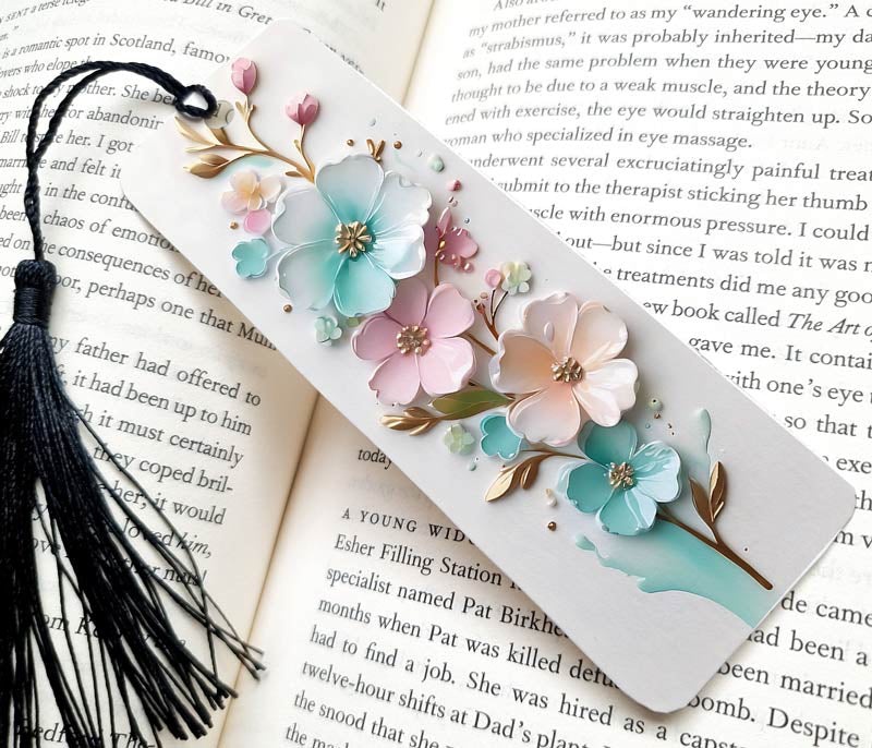 A collection of vibrant alcohol ink bookmarks with floral designs, displayed in various colors to showcase the variety available to book lovers.