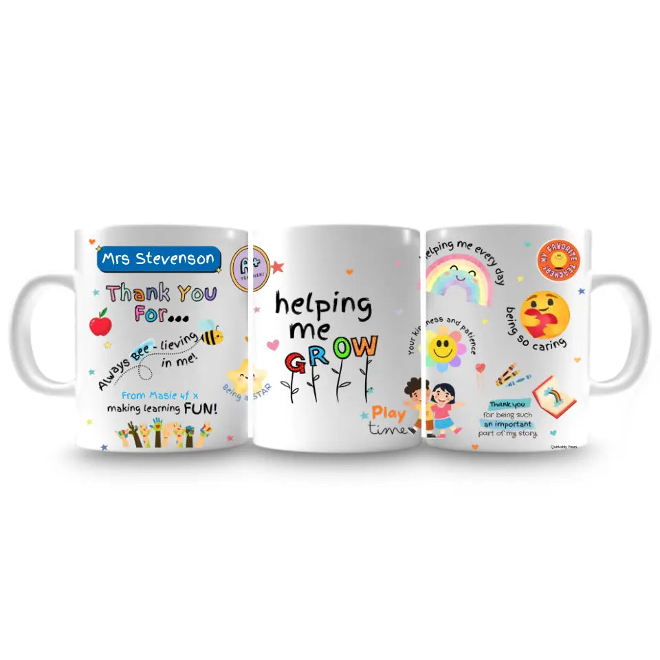 Teacher gift present personalised cute mug with thank you quotes
