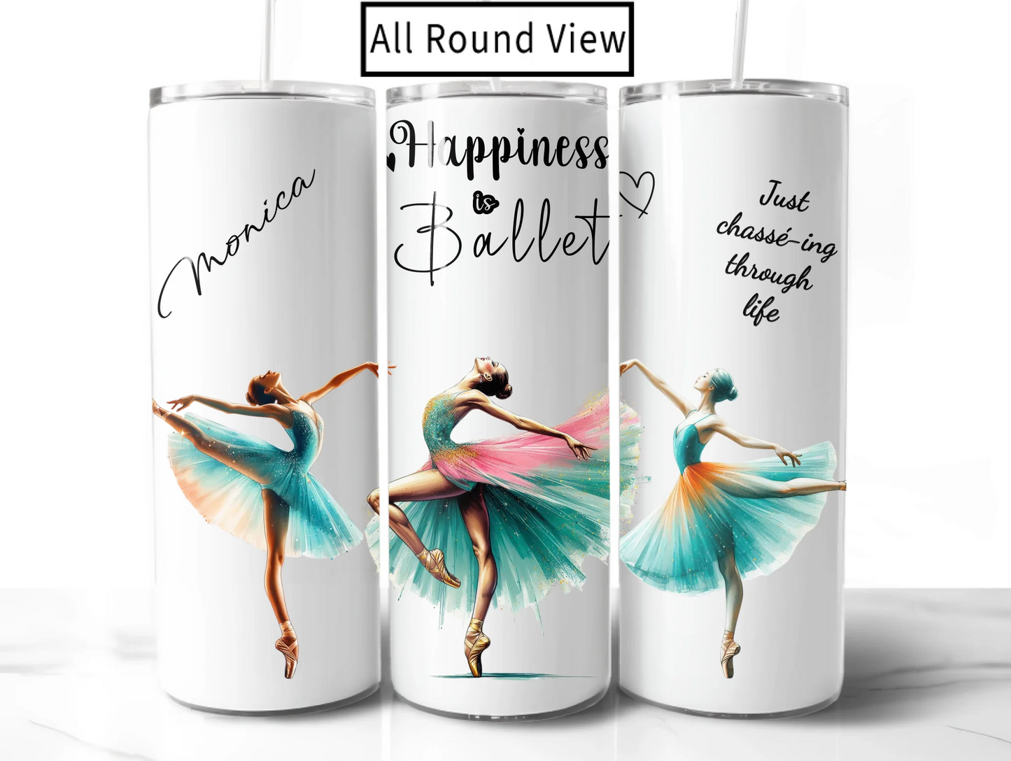 Happiness is Ballet Travel Cup Hot Cold Tumbler Bottle