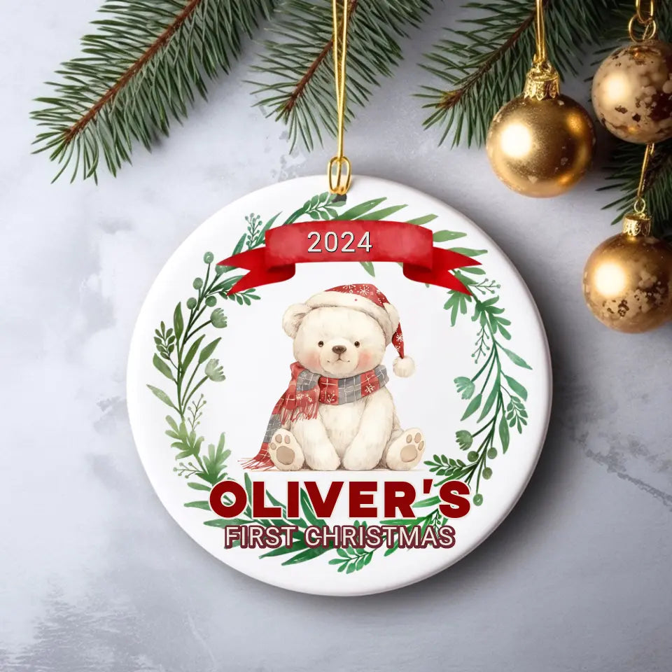 Baby’s first Christmas ornament with custom name and date