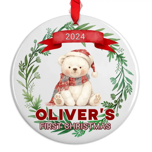 Custom baby’s first Christmas bauble 2024 with name