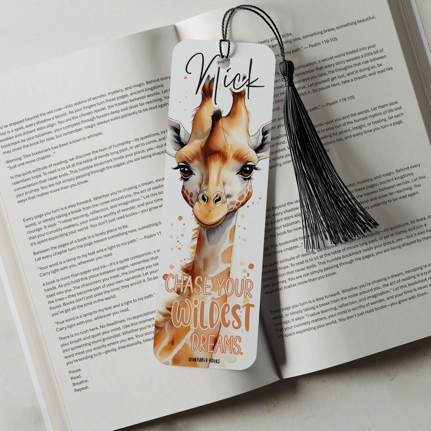 Personalised Giraffe Bookmark – Inspirational Gift for Book Lovers