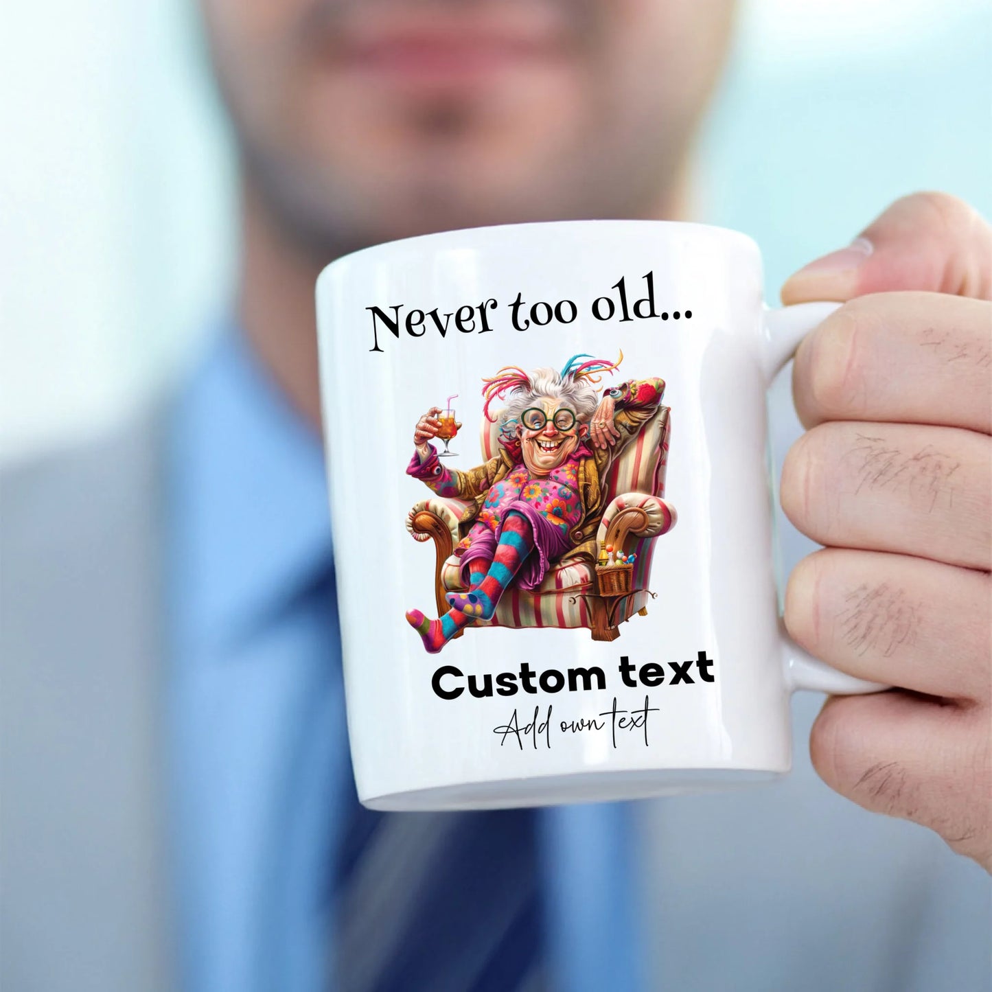 Humorous birthday present mug for quirky grandad