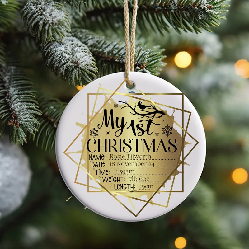 Personalised baby’s first Christmas ceramic ornament tree decoration
