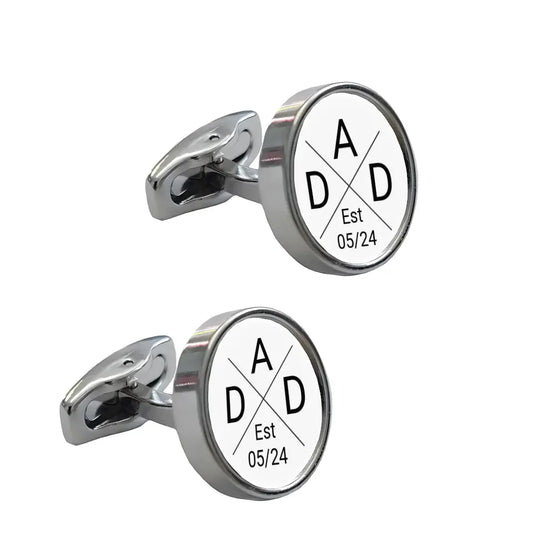 White background cufflinks with black cross and DAD design