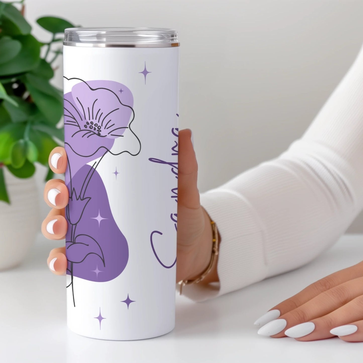 insulated drinks bottle with artistic abstract floral look