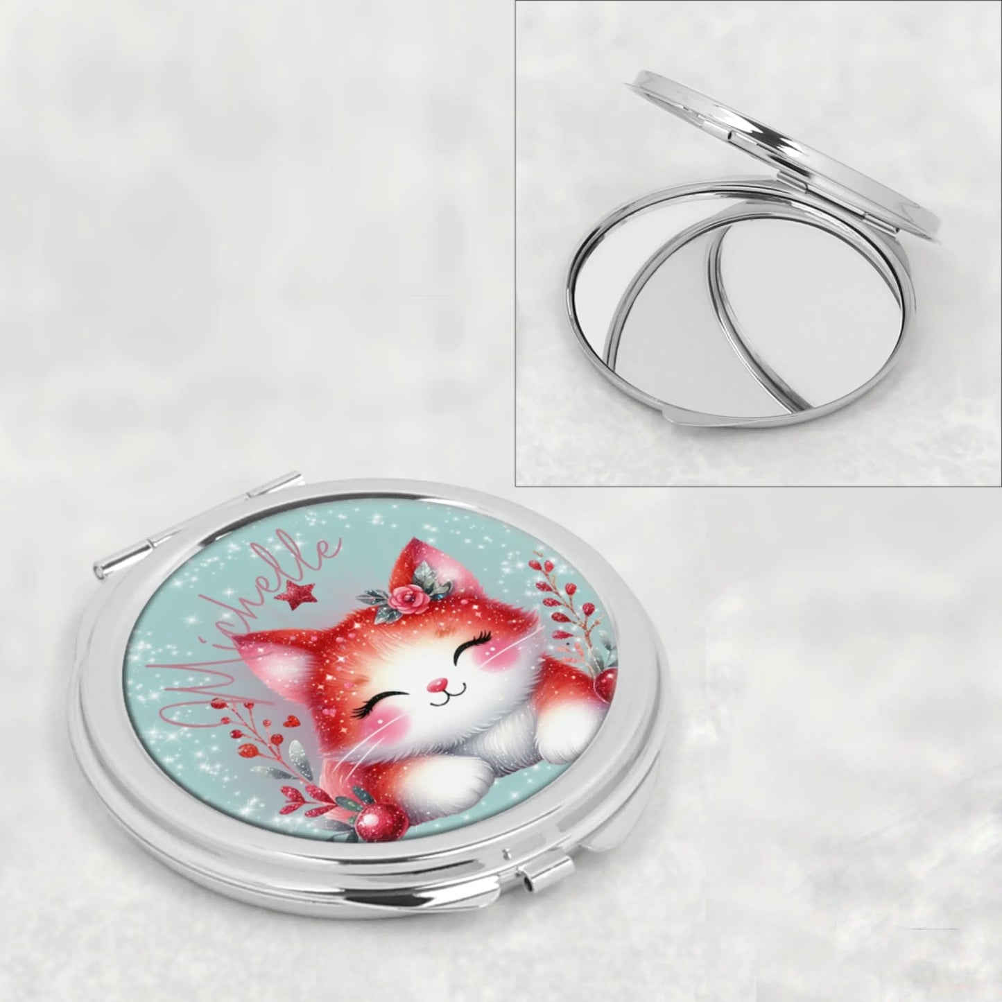 quirky cat makeup mirror personalised