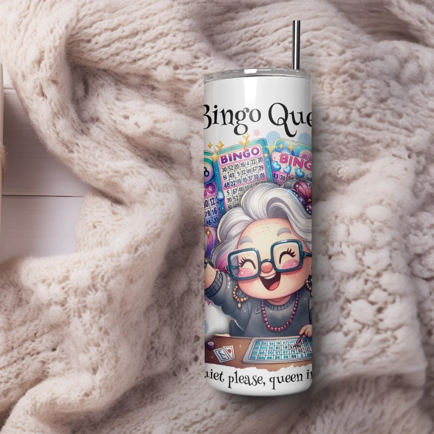 custom bingo queen cup for hot and cold drinks