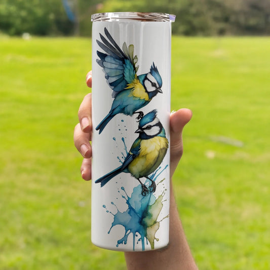 Vibrant bird design travel flask