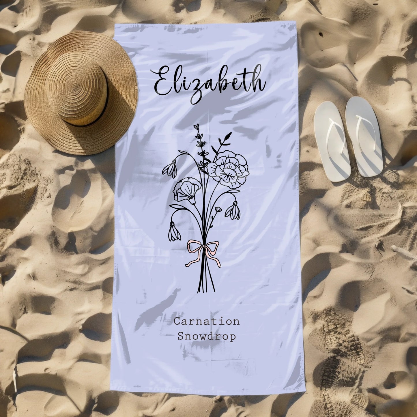 Birth flower gift towel with bow