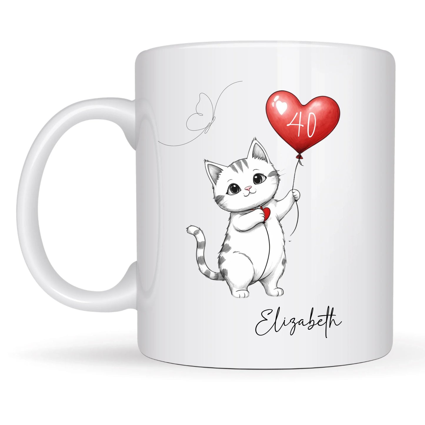 Birthday gift mug with custom name and cat