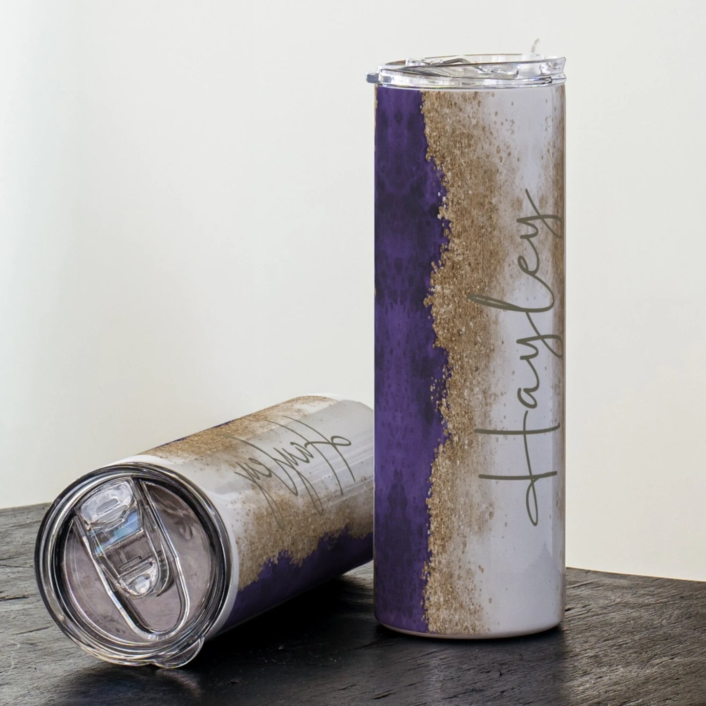 purple and gold insulated travel cup