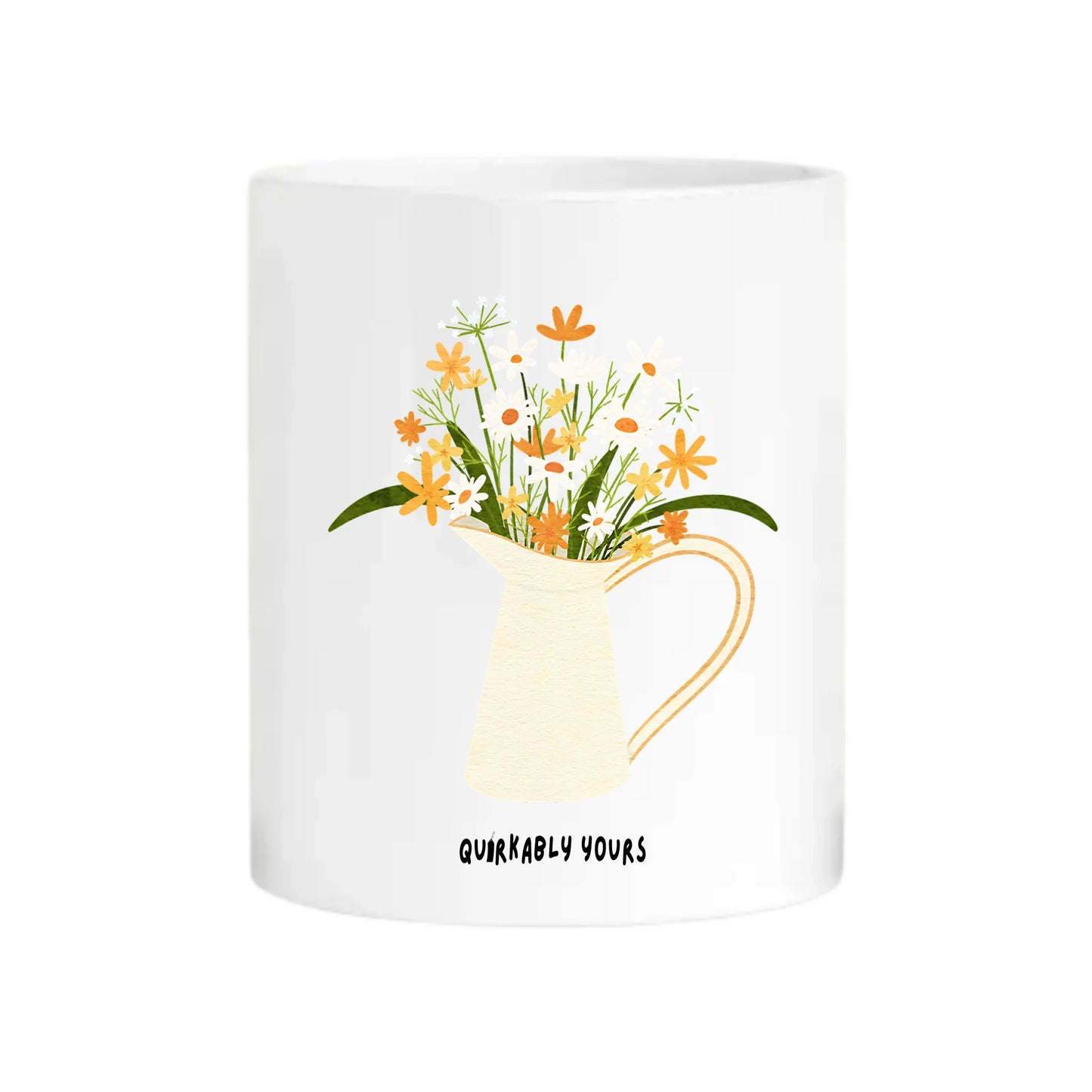 Personalised ceramic coffee mug with flowers