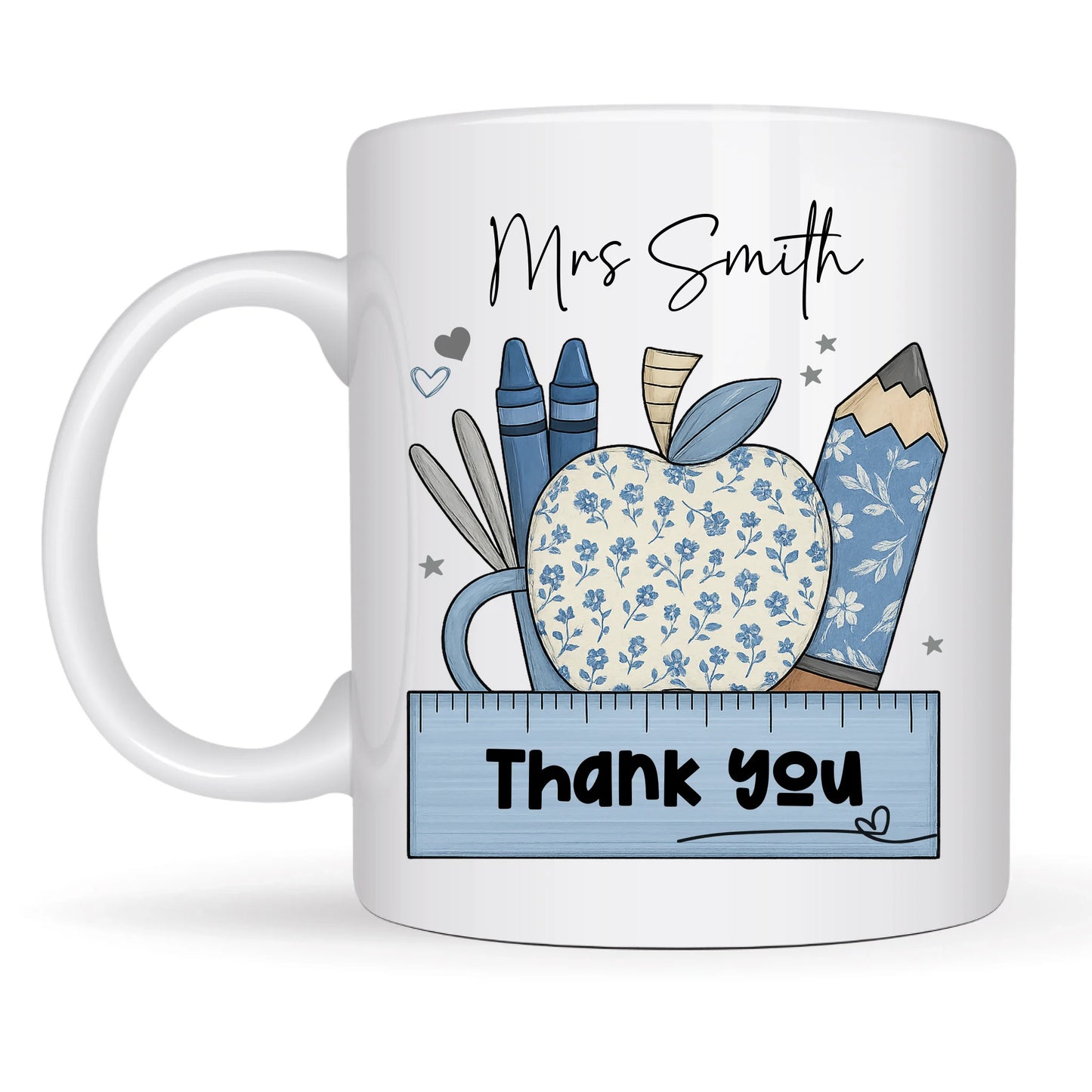 thank you mug with ruler and crayons