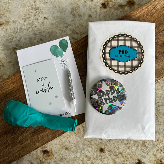 Gift card, balloon, and decorative items for make a wish birthday gift box