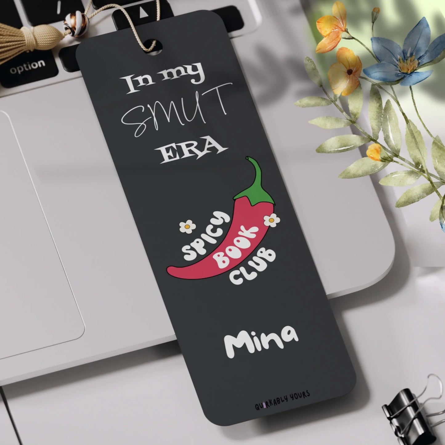 Spicy books bookmark with playful graphics