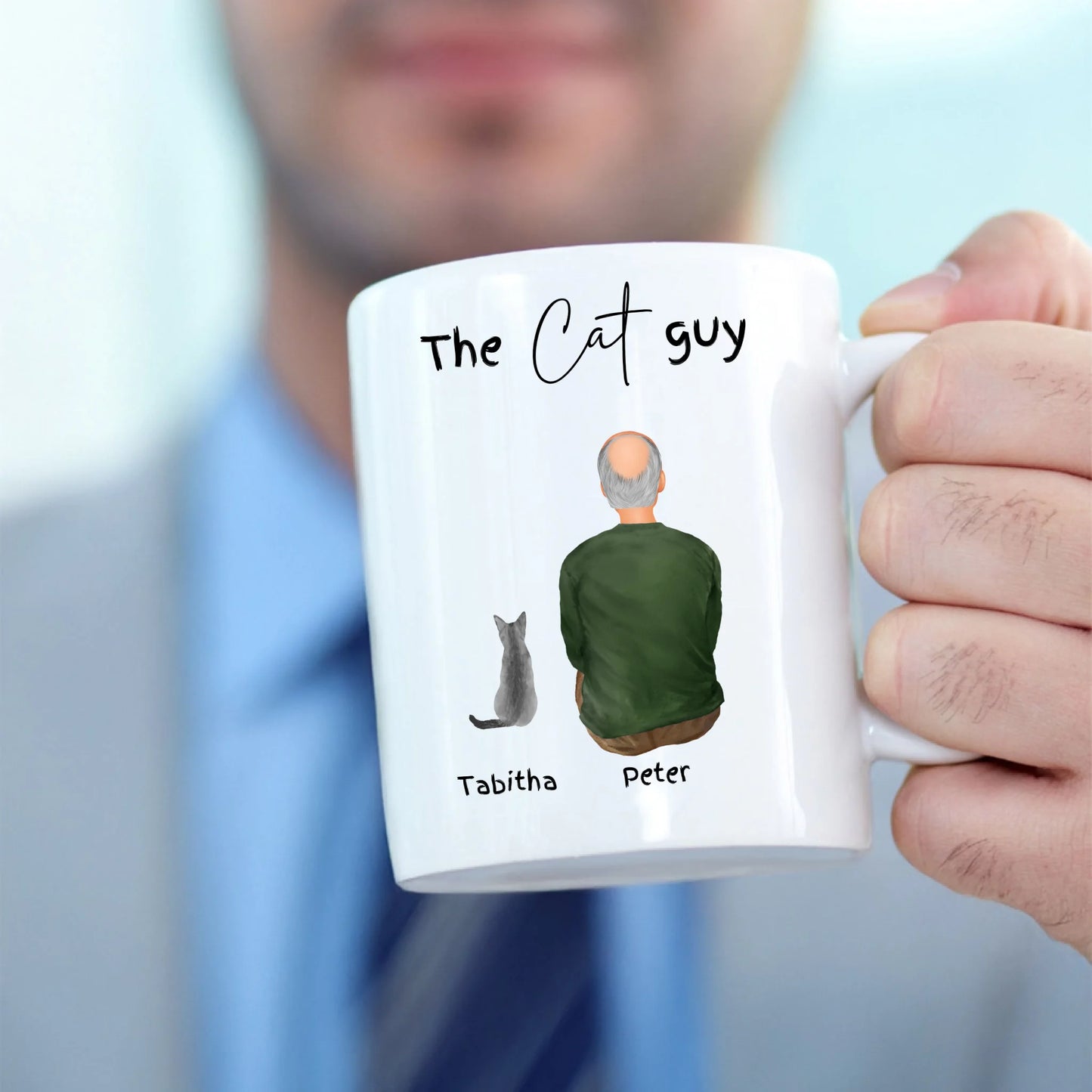Character and cat mug for birthdays or Father's Day