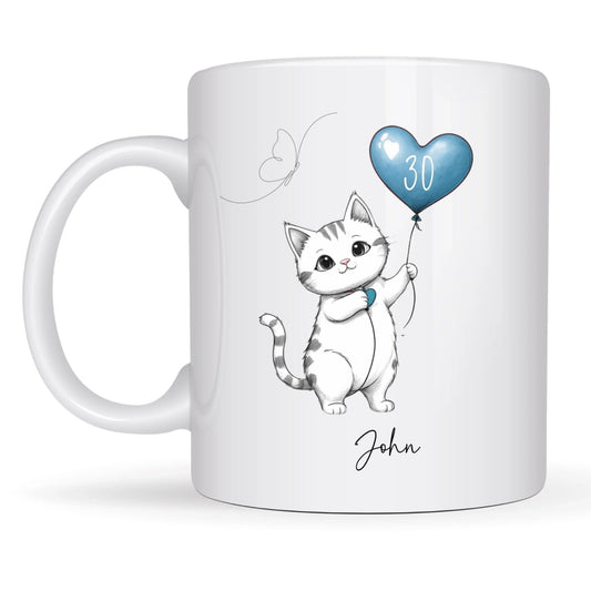 Custom cat mug with age inside balloon