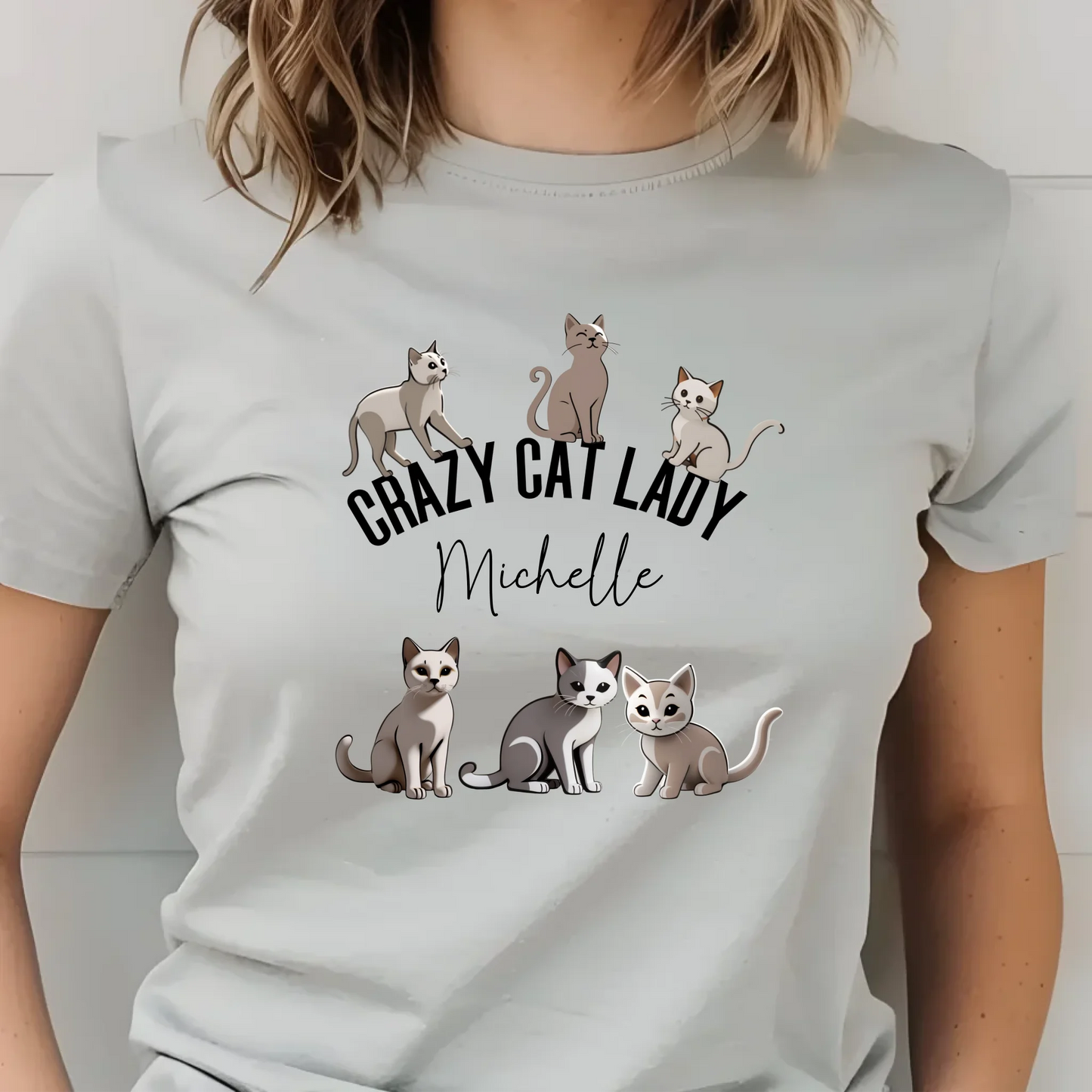 Six cat design on bold text with custom name
