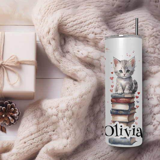 book lover’s cats tumbler cup with name