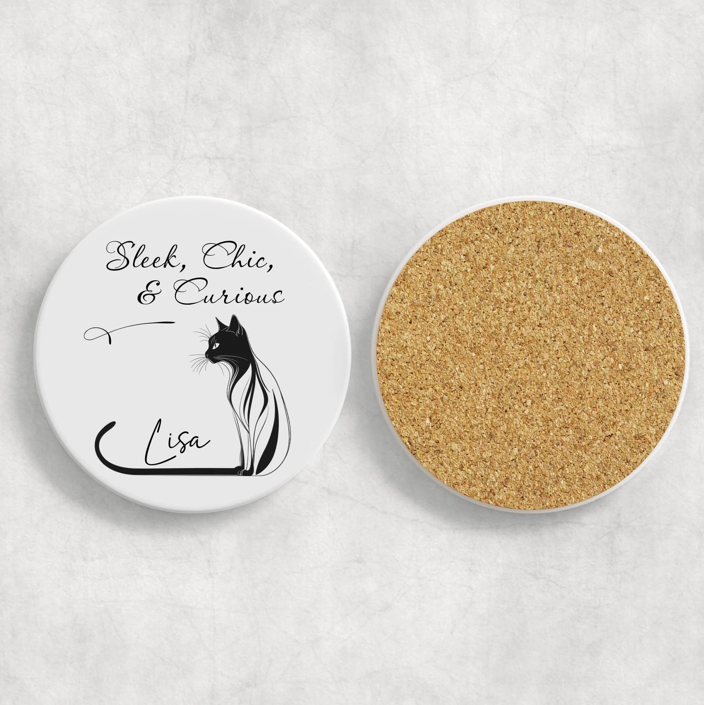 Elegant ceramic coaster with long-tailed cat design