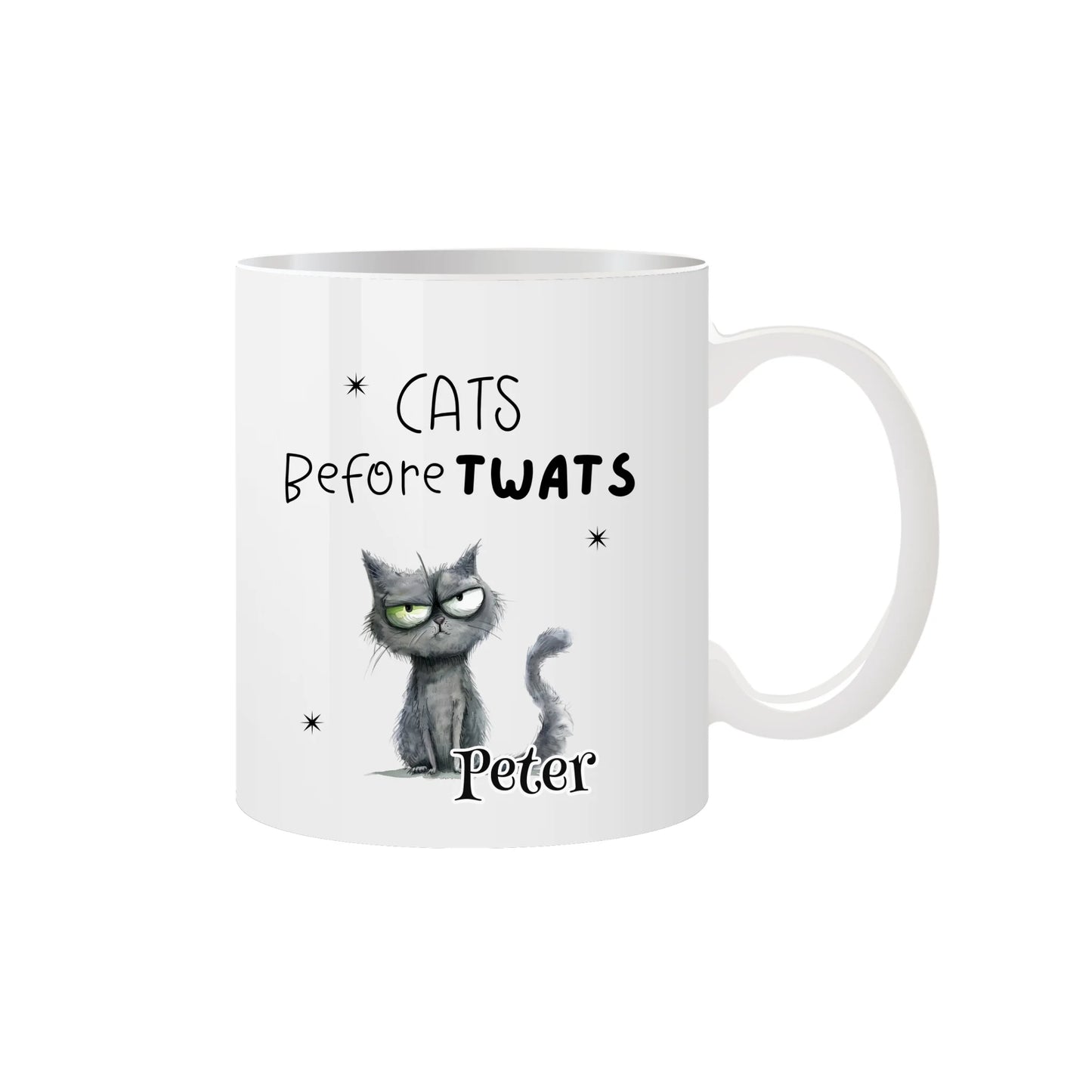 Humorous cat-themed mug with personalisation