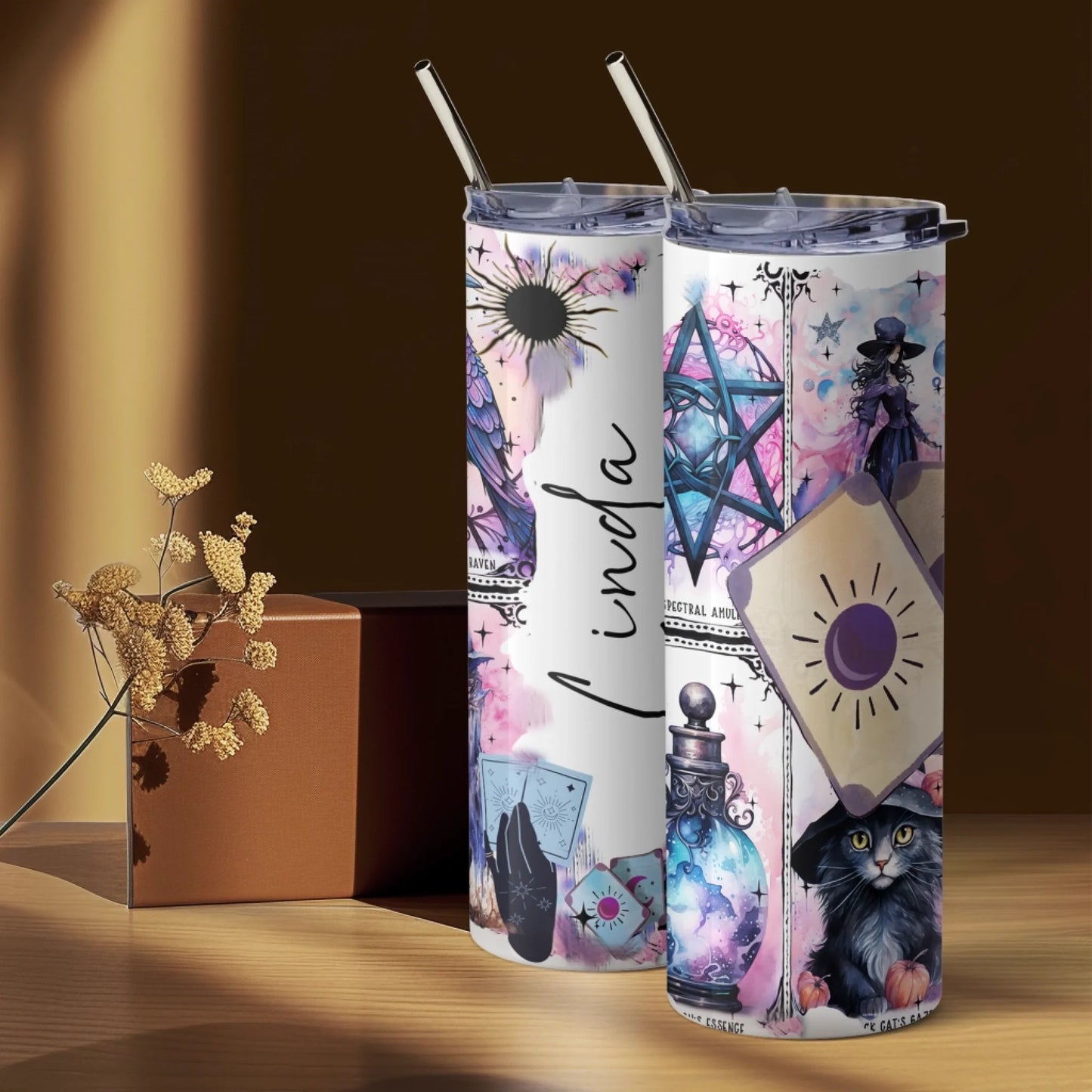 pink and blue tarot cup with name gift for her