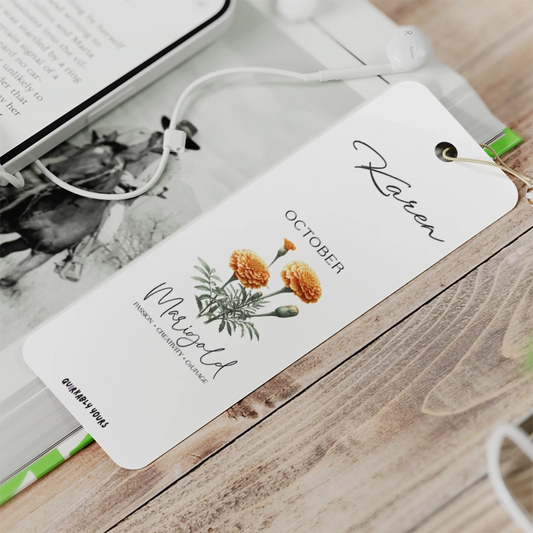 Close-up of birthflower bookmark showing vivid colours and smooth rounded edge