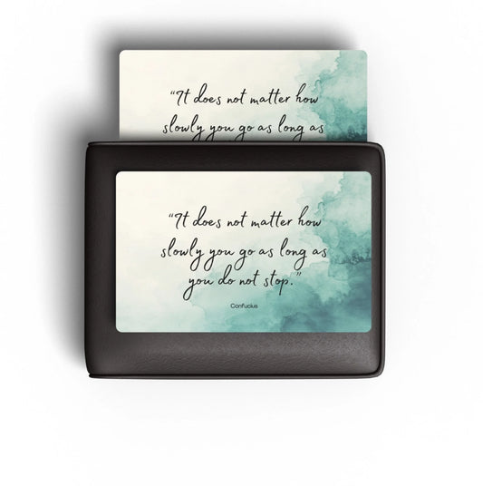Custom aluminium wallet card with motivational message and colourful design