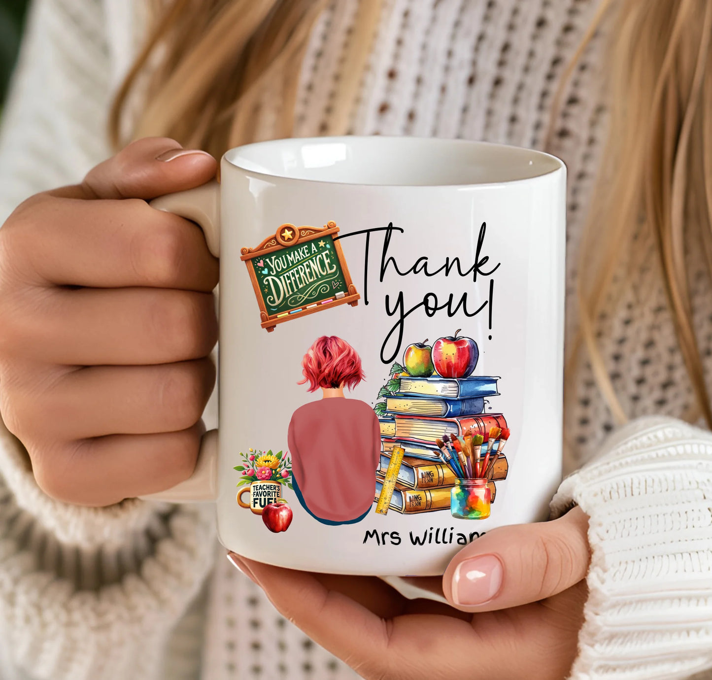 teacher gift mug with skin tone options