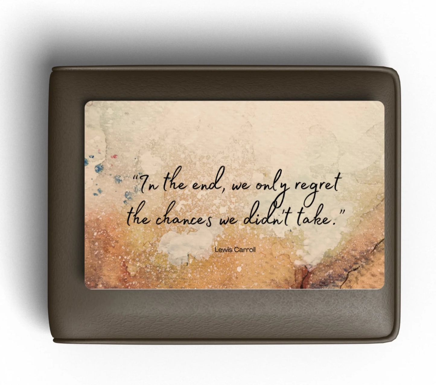 Compact credit card size aluminium wallet card with quote and personalised text
