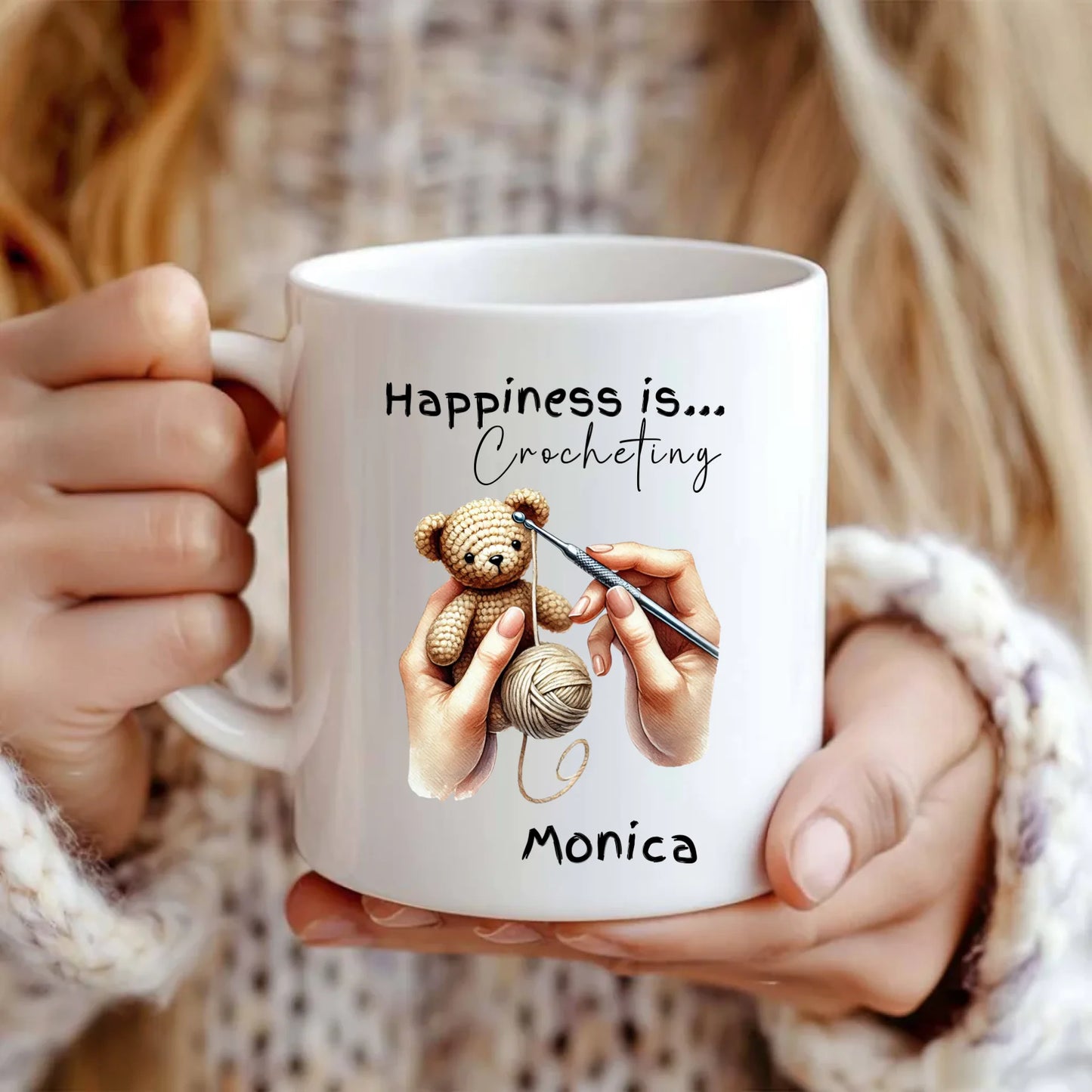 Personalised crochet mug and gift set for him or her