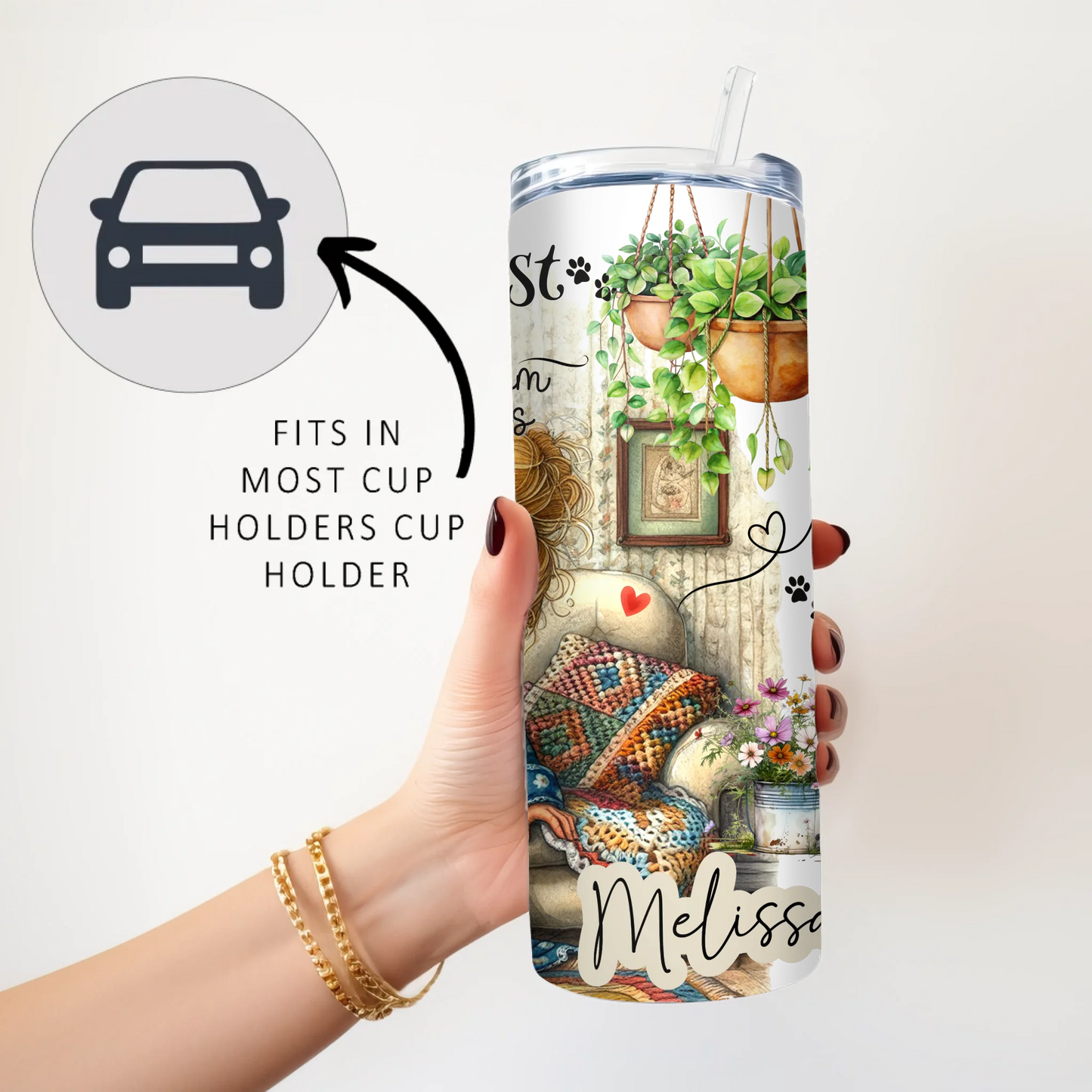 Quirky cat lover tumbler with name personalisation