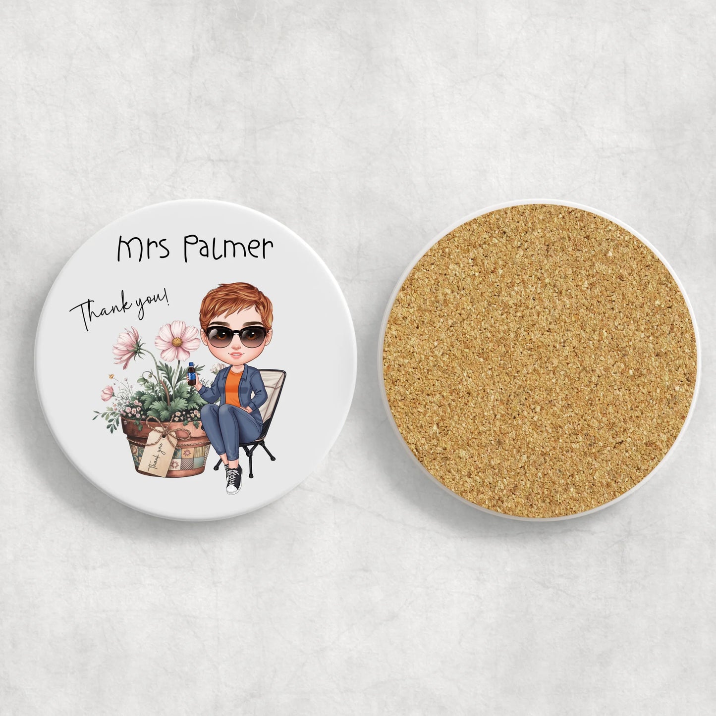 Female thank you coaster with plant