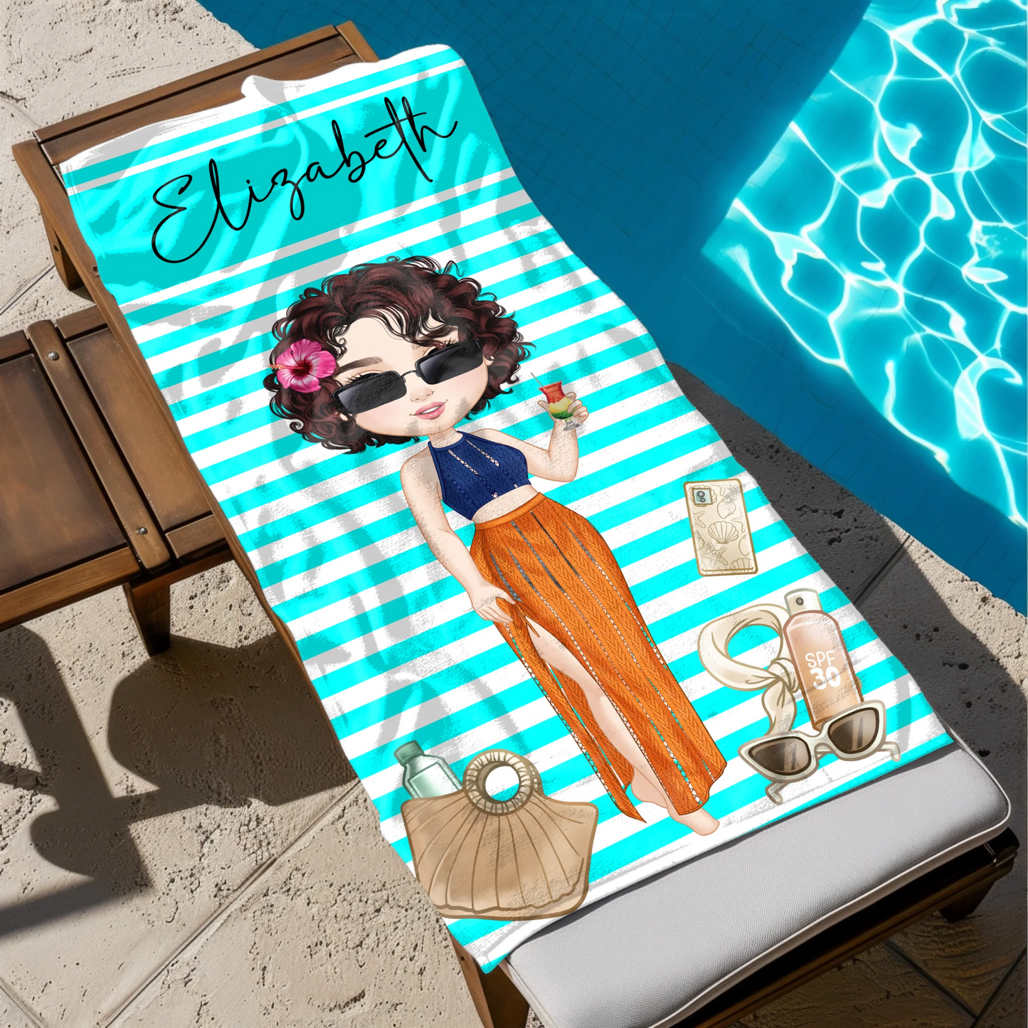 Holiday towel with custom cartoon character