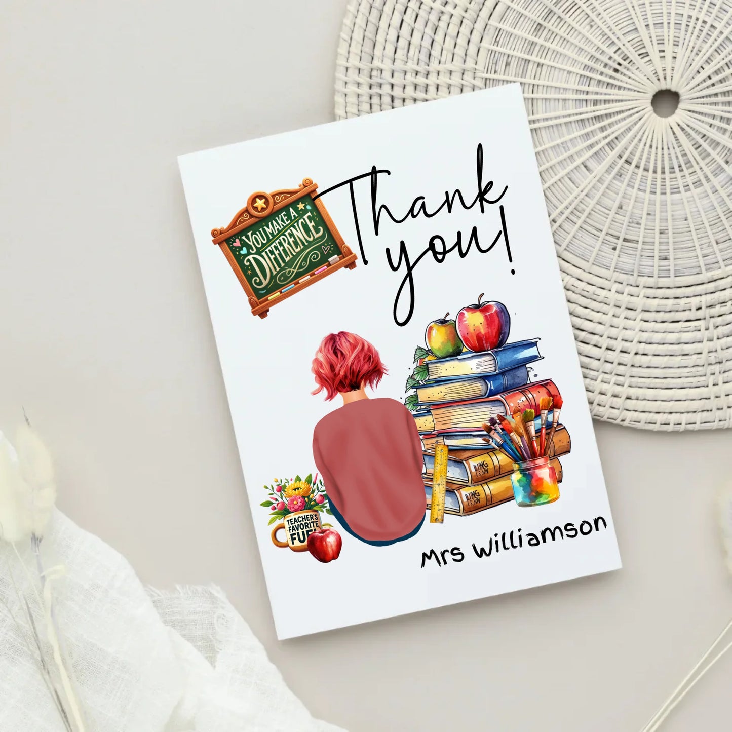 teacher thank you card custom characte