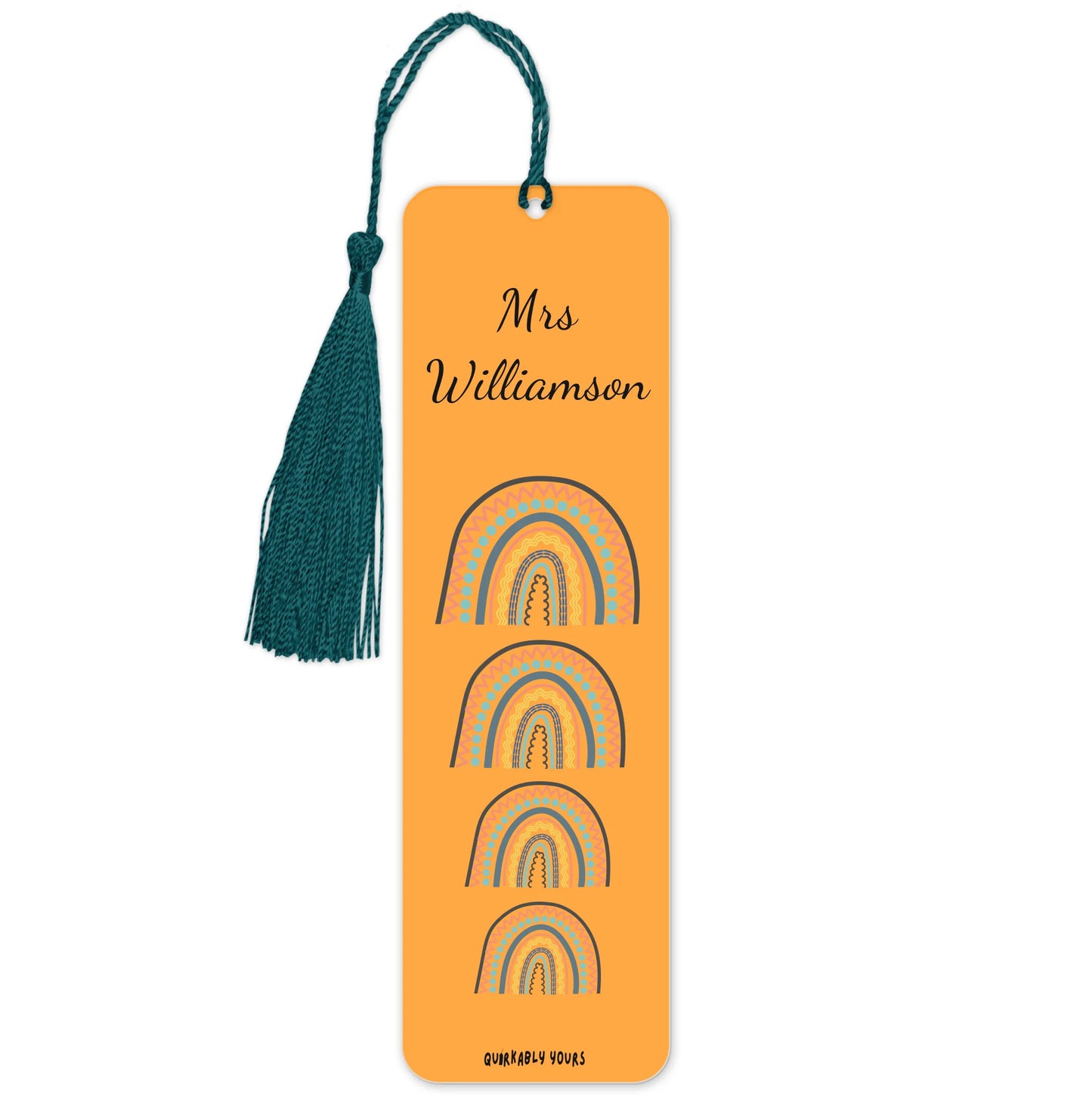 Bookmark with rainbow design and tassel on a white background