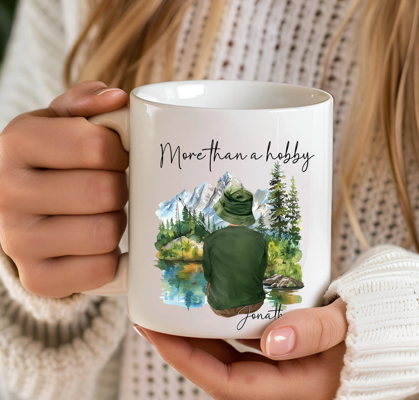 Personalised ceramic mug for fishing lovers