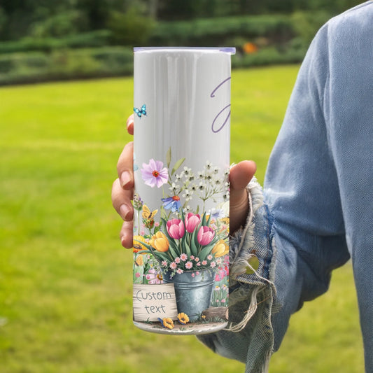 Floral travel mug with custom text