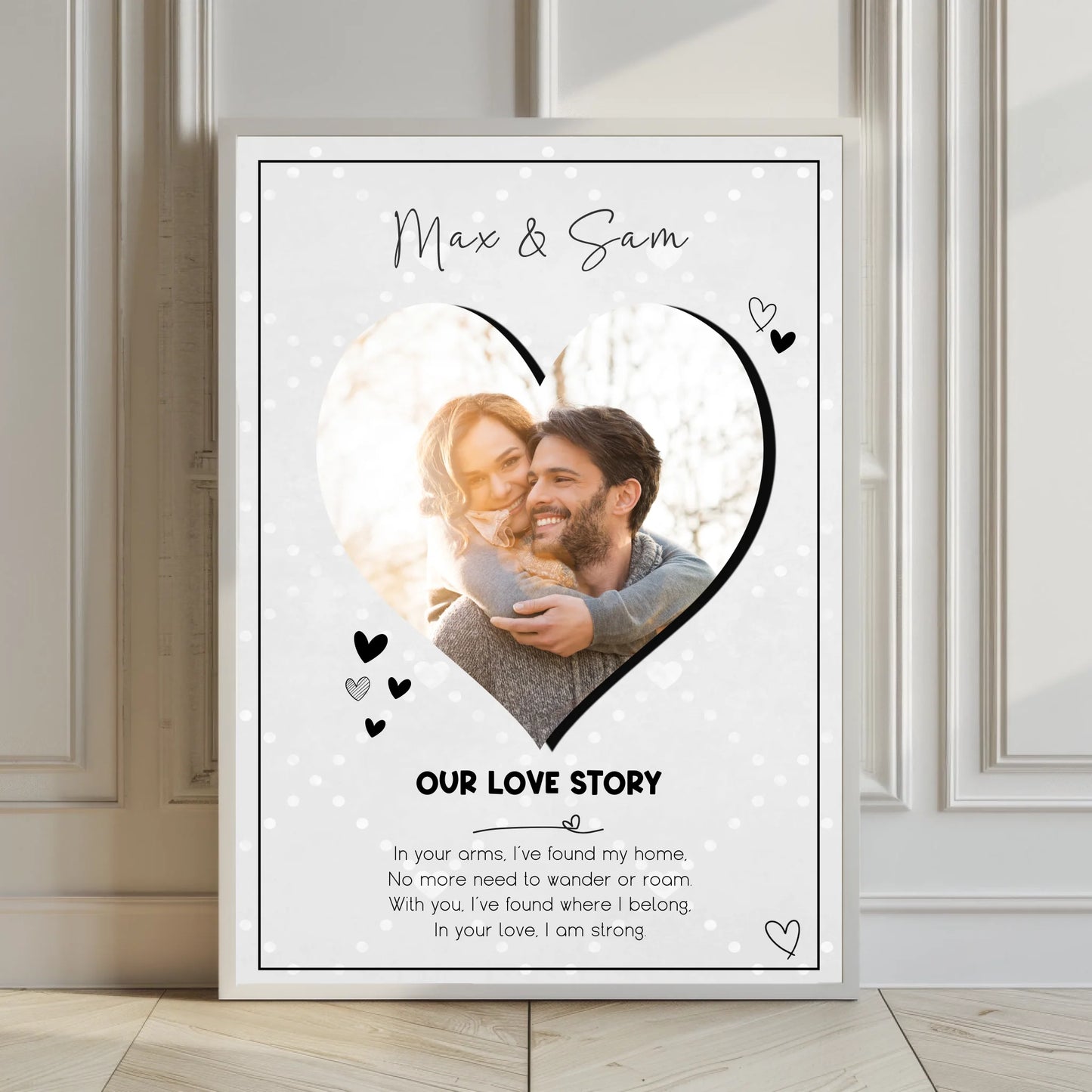 Photo in Heart Print with Names and Quote