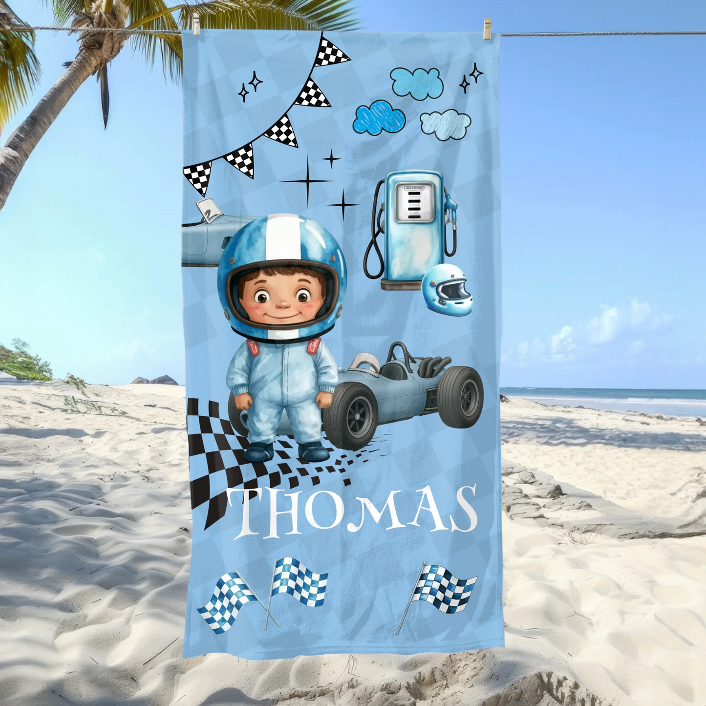 Personalised boy racer beach towel