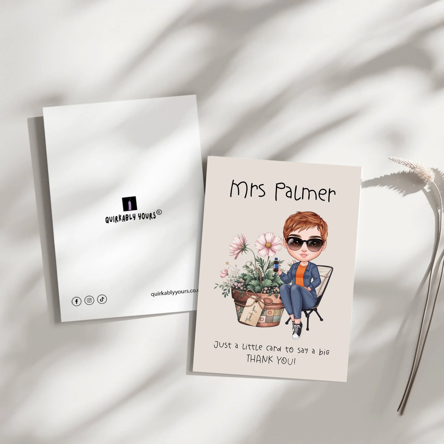 Unique thank you card with cartoon figure
