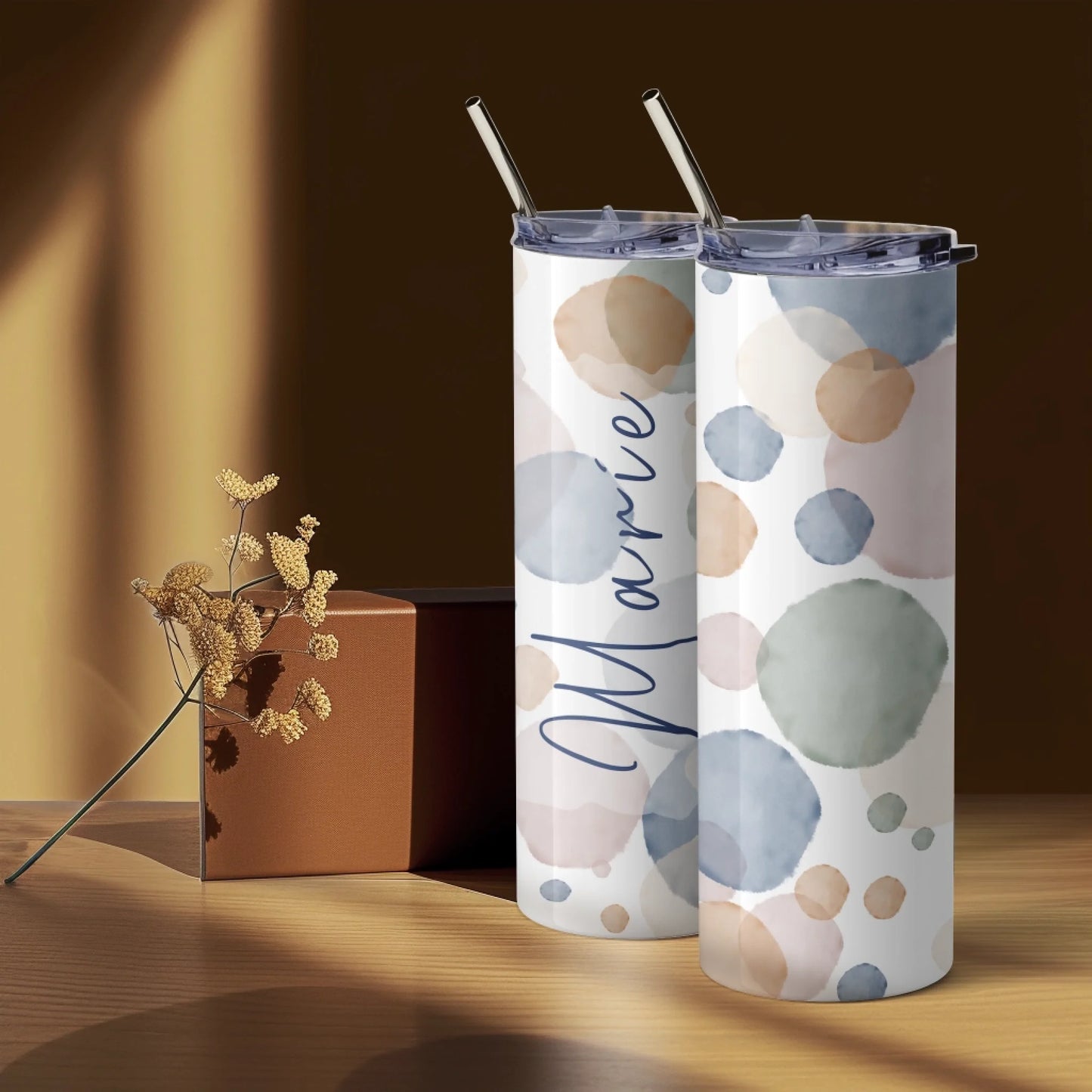 Personalised pastel watercolour travel tumbler