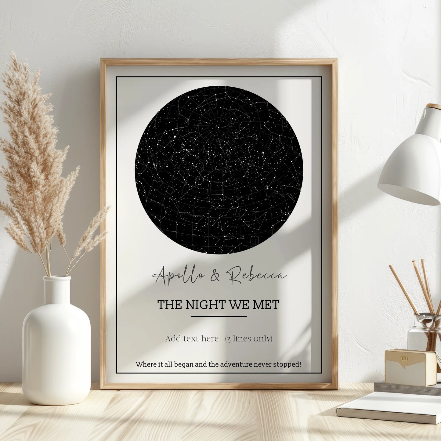 Custom star chart showing the night sky