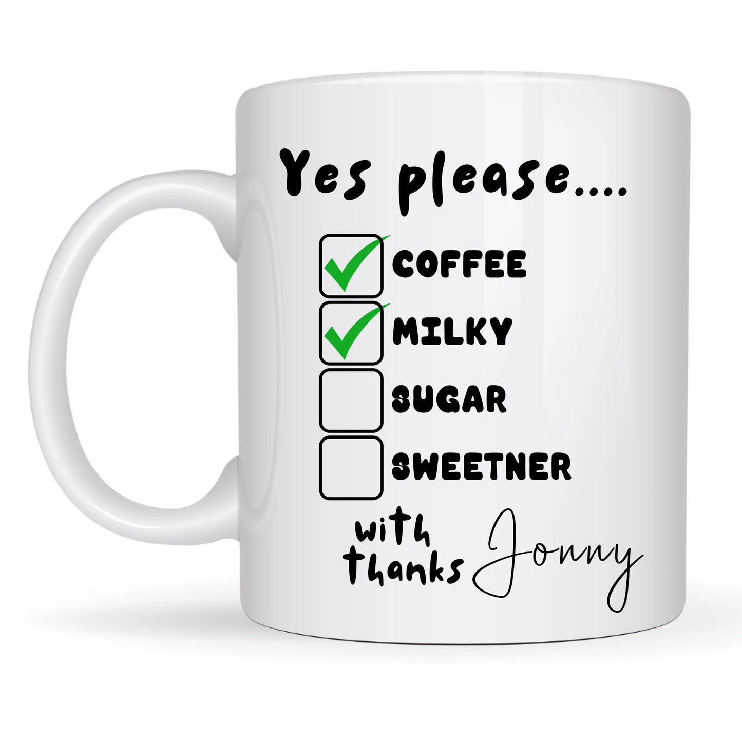 Milk or sugar tick box mug