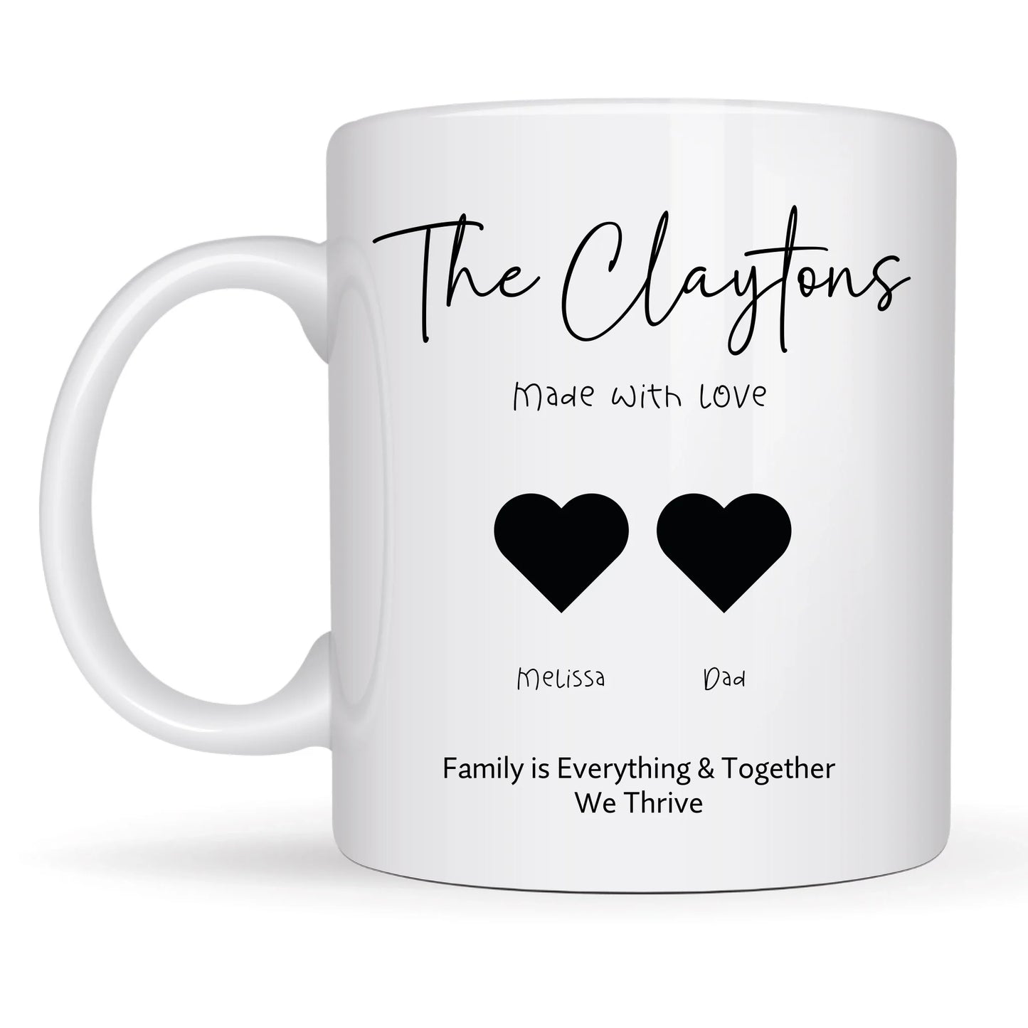 Our Family black hearts mug with names