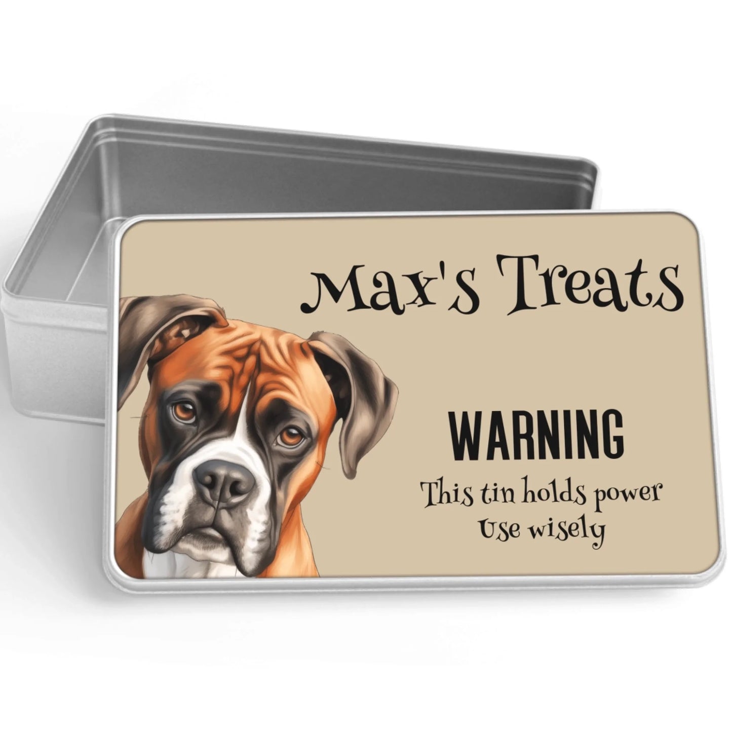 Dog treat storage tin with photo upload
