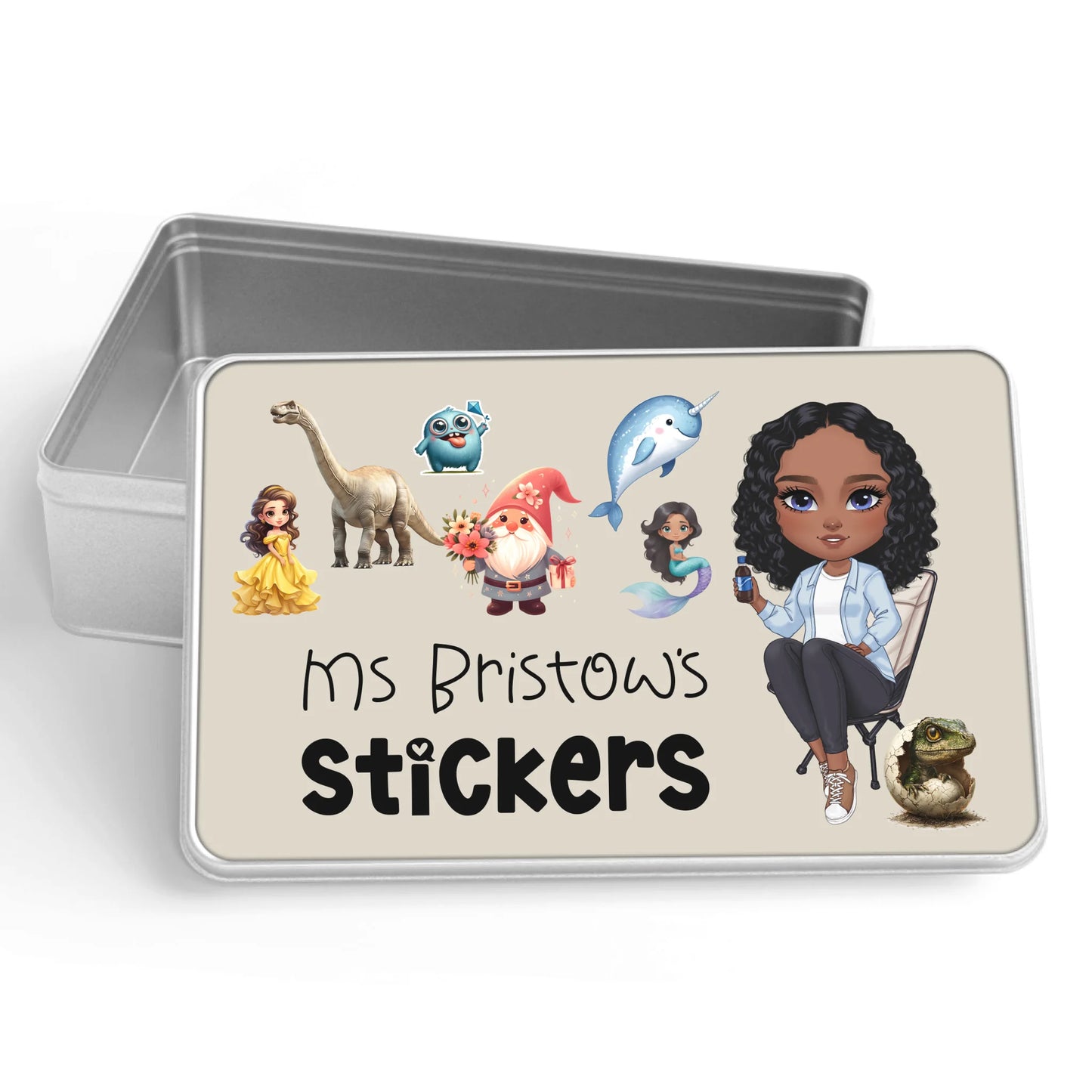Personalised metal tin sticker box for teachers