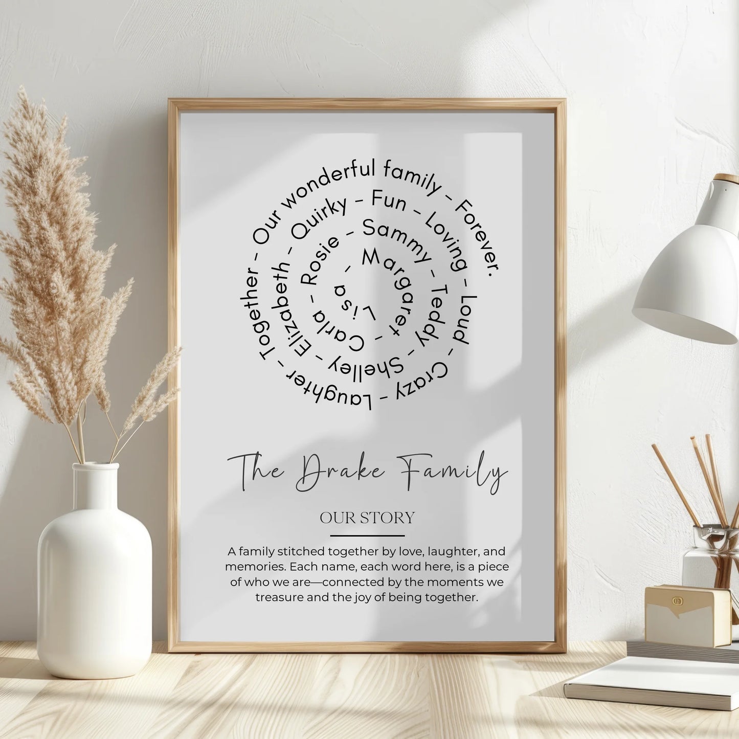 Unique family keepsake wall art in spiral design