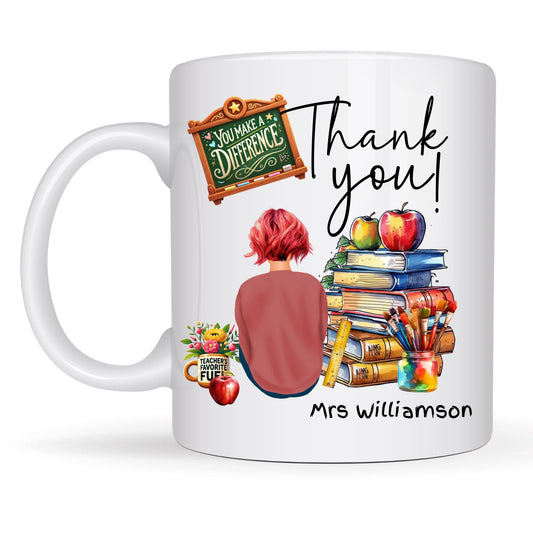 custom teacher mug with character illustration